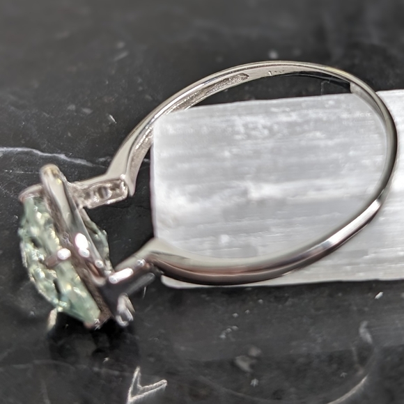 14k White Gold, Green Amethyst & Diamond Ring (Size 11) - Picture 2 of 4